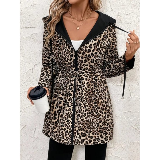 Kadın Uzun Kollu Kapşonlu çift Taraflı Cepli Bağcıklı Fermuarlı Viskon Iki Iplik Ceket, 28811