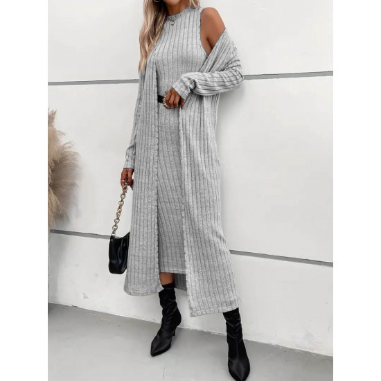 Kadın Uzun Kollu Yarı Balıkçı Yaka şardonlu Kaşkorse Elbise Ve Uzun Hırka Ikili Takım , 22457 Kadın Uzun Kollu Yarı Balıkçı Yaka şardonlu Kaşkorse Elbise Ve Uzun Hırka Ikili Takım , 22457