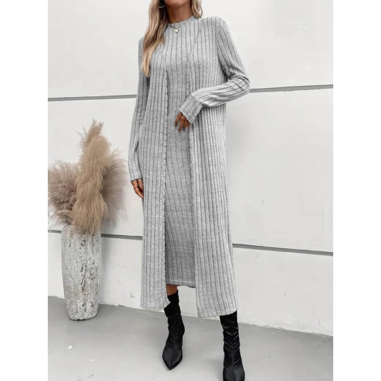 Kadın Uzun Kollu Yarı Balıkçı Yaka şardonlu Kaşkorse Elbise Ve Uzun Hırka Ikili Takım , 22457 Kadın Uzun Kollu Yarı Balıkçı Yaka şardonlu Kaşkorse Elbise Ve Uzun Hırka Ikili Takım , 22457