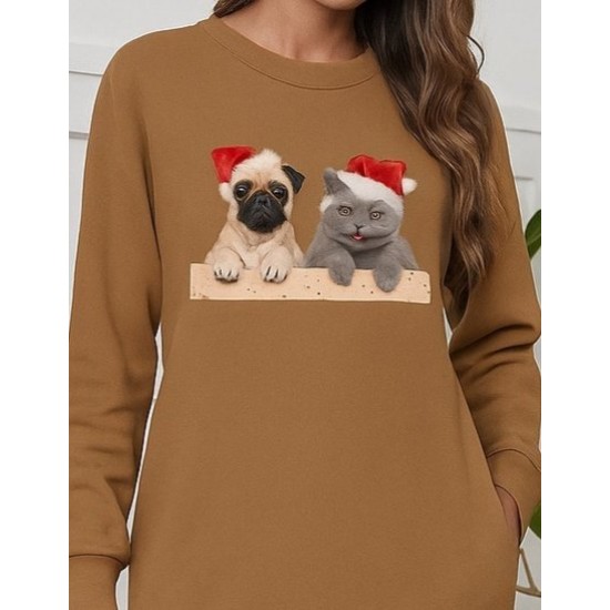 Kadın Uzun Kollu Bisiklet Yaka Desenli Viskon Iki Iplik Bluz, 28820