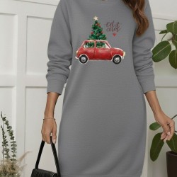 Kadın Uzun Kollu Bisiklet Yaka Desenli Viskon Iki Iplik Elbise , 28819