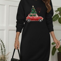 Kadın Uzun Kollu Bisiklet Yaka Desenli Viskon Iki Iplik Elbise , 28818