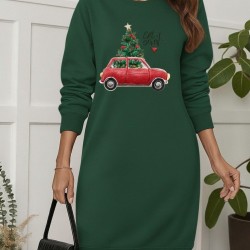 Kadın Uzun Kollu Bisiklet Yaka Desenli Viskon Iki Iplik Elbise , 28816