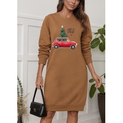 Kadın Uzun Kollu Bisiklet Yaka Desenli Viskon Iki Iplik Elbise , 28815