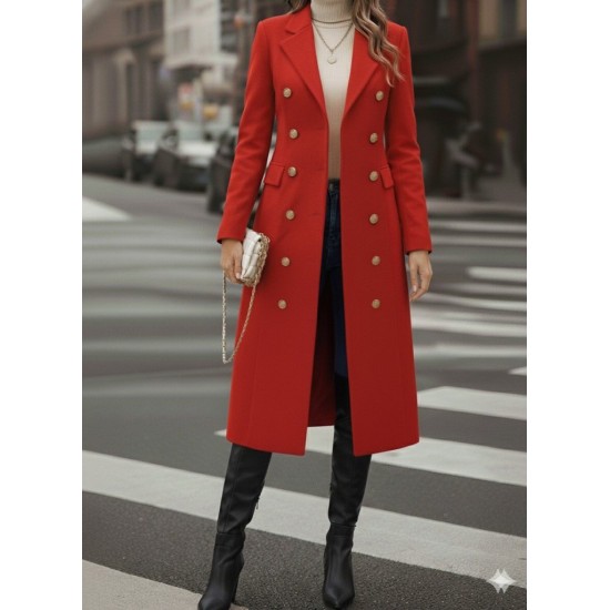 Kadın Uzun Kollu Yakalı önden Düğmeli Midi Kaşe Kaban, 28831