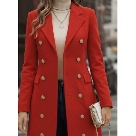 Kadın Uzun Kollu Yakalı önden Düğmeli Midi Kaşe Kaban, 28831