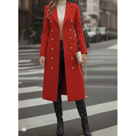 Kadın Uzun Kollu Yakalı önden Düğmeli Midi Kaşe Kaban, 28831