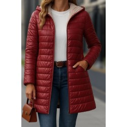 Kadın Uzun Kollu Kapşonlu Cep Detaylı Fermuarlı Orta Boy Mont, 28830