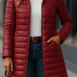 Kadın Uzun Kollu Kapşonlu Cep Detaylı Fermuarlı Orta Boy Mont, 28830