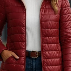 Kadın Uzun Kollu Kapşonlu Cep Detaylı Fermuarlı Orta Boy Mont, 28830