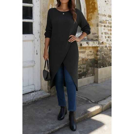 Kadın Uzun Kollu Bisiklet Yakalı önden çapraz Kesim Detaylı Midi Triko Elbise , 28829 Kadın Uzun Kollu Bisiklet Yakalı önden çapraz Kesim Detaylı Midi Triko Elbise , 28829