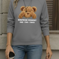 Kadın Uzun Kollu Bisiklet Yaka Ayıcık Desenli Viskon Iki Iplik Bluz , 28841