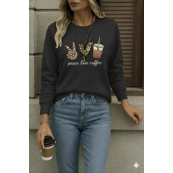 Kadın Uzun Kollu Bisiklet Yaka Kalp Desenli Viskon Iki Iplik Bluz , 28853