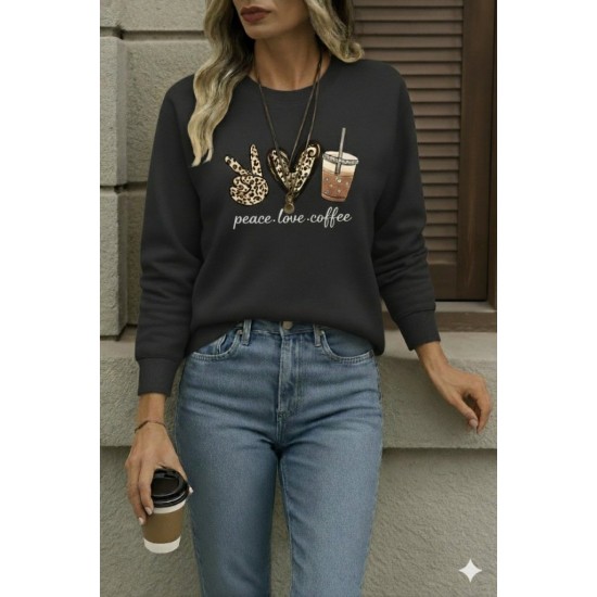 Kadın Uzun Kollu Bisiklet Yaka Kalp Desenli Viskon Iki Iplik Bluz , 28853