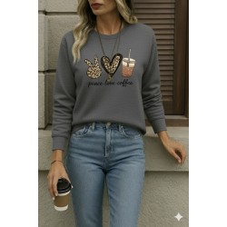 Kadın Uzun Kollu Bisiklet Yaka Kalp Desenli Viskon Iki Iplik Bluz , 28852