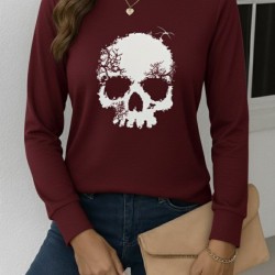 Kadın Uzun Kollu Bisiklet Yaka Kurukafa Desenli Viskon Bluz , 28869 Kadın Uzun Kollu Bisiklet Yaka Kurukafa Desenli Viskon Bluz , 28869