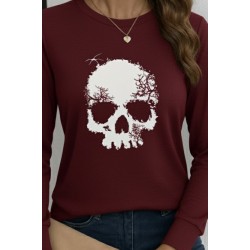 Kadın Uzun Kollu Bisiklet Yaka Kurukafa Desenli Viskon Bluz , 28869 Kadın Uzun Kollu Bisiklet Yaka Kurukafa Desenli Viskon Bluz , 28869