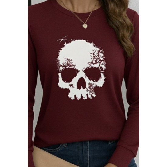 Kadın Uzun Kollu Bisiklet Yaka Kurukafa Desenli Viskon Bluz , 28869 Kadın Uzun Kollu Bisiklet Yaka Kurukafa Desenli Viskon Bluz , 28869