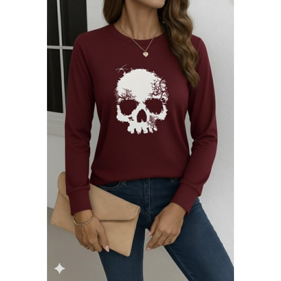 Kadın Uzun Kollu Bisiklet Yaka Kurukafa Desenli Viskon Bluz , 28869 Kadın Uzun Kollu Bisiklet Yaka Kurukafa Desenli Viskon Bluz , 28869