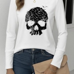 Kadın Uzun Kollu Bisiklet Yaka Kurukafa Desenli Viskon Bluz , 28868 Kadın Uzun Kollu Bisiklet Yaka Kurukafa Desenli Viskon Bluz , 28868