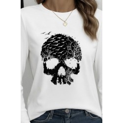 Kadın Uzun Kollu Bisiklet Yaka Kurukafa Desenli Viskon Bluz , 28868 Kadın Uzun Kollu Bisiklet Yaka Kurukafa Desenli Viskon Bluz , 28868