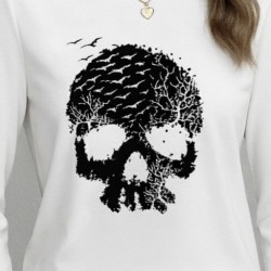 Kadın Uzun Kollu Bisiklet Yaka Kurukafa Desenli Viskon Bluz , 28868 Kadın Uzun Kollu Bisiklet Yaka Kurukafa Desenli Viskon Bluz , 28868