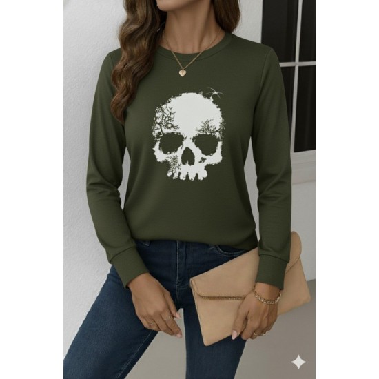 Kadın Uzun Kollu Bisiklet Yaka Kurukafa Desenli Viskon Bluz , 28867 Kadın Uzun Kollu Bisiklet Yaka Kurukafa Desenli Viskon Bluz , 28867