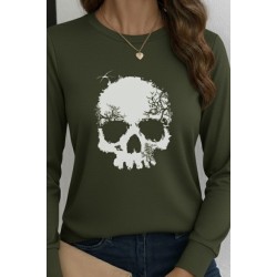 Kadın Uzun Kollu Bisiklet Yaka Kurukafa Desenli Viskon Bluz , 28867 Kadın Uzun Kollu Bisiklet Yaka Kurukafa Desenli Viskon Bluz , 28867