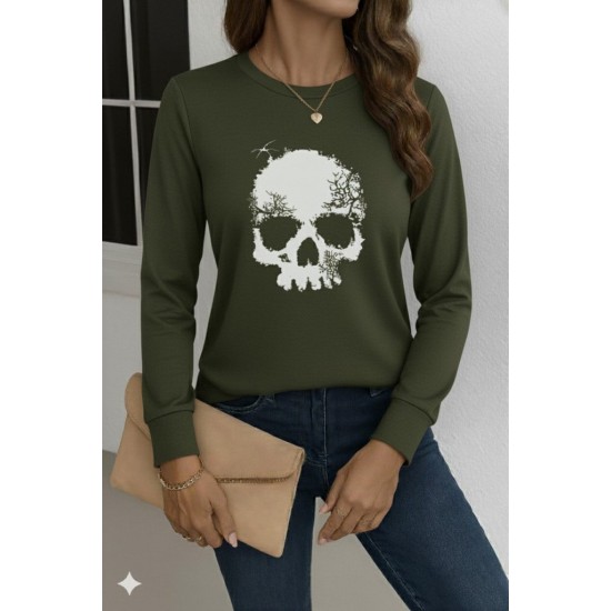 Kadın Uzun Kollu Bisiklet Yaka Kurukafa Desenli Viskon Bluz , 28867 Kadın Uzun Kollu Bisiklet Yaka Kurukafa Desenli Viskon Bluz , 28867