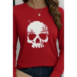 Kadın Uzun Kollu Bisiklet Yaka Kurukafa Desenli Viskon Bluz , 28866 Kadın Uzun Kollu Bisiklet Yaka Kurukafa Desenli Viskon Bluz , 28866