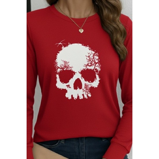 Kadın Uzun Kollu Bisiklet Yaka Kurukafa Desenli Viskon Bluz , 28866 Kadın Uzun Kollu Bisiklet Yaka Kurukafa Desenli Viskon Bluz , 28866