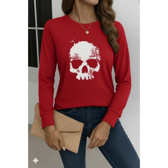 Kadın Uzun Kollu Bisiklet Yaka Kurukafa Desenli Viskon Bluz , 28866 Kadın Uzun Kollu Bisiklet Yaka Kurukafa Desenli Viskon Bluz , 28866