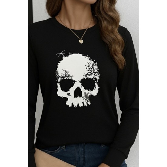 Kadın Uzun Kollu Bisiklet Yaka Kurukafa Desenli Viskon Bluz , 28865 Kadın Uzun Kollu Bisiklet Yaka Kurukafa Desenli Viskon Bluz , 28865