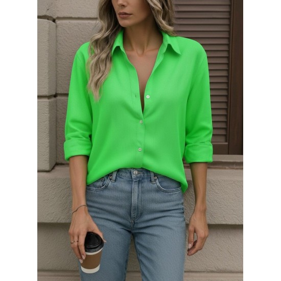 Kadın Uzun Kollu Yakalı önden Düğmeli Gömlek, 28864