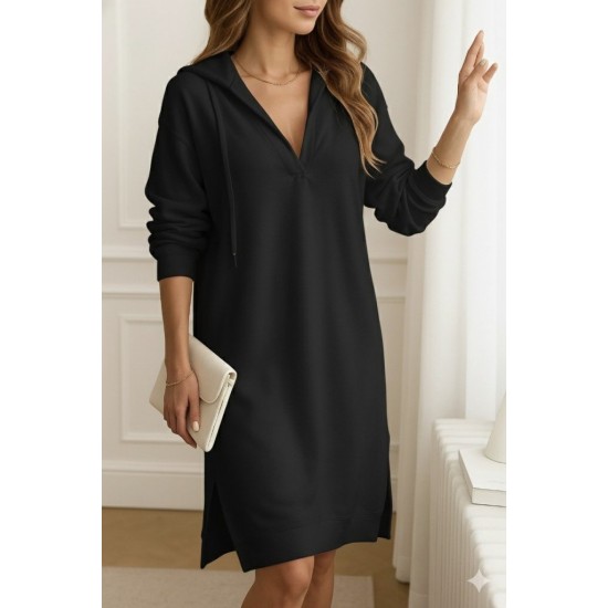 Kadın Uzun Kollu Kapüşonlu Yakası Açık Modal Elbise , 28862