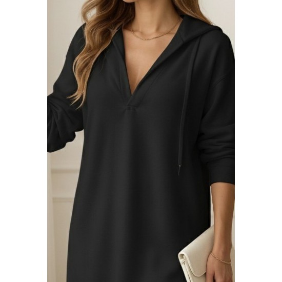 Kadın Uzun Kollu Kapüşonlu Yakası Açık Modal Elbise , 28862