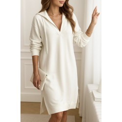 Kadın Uzun Kollu Kapüşonlu Yakası Açık Modal Elbise , 28861