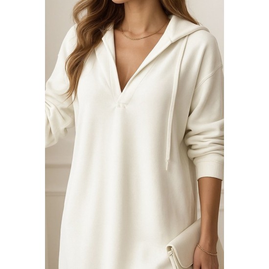 Kadın Uzun Kollu Kapüşonlu Yakası Açık Modal Elbise , 28861