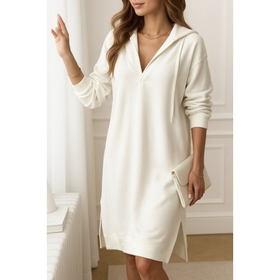 Kadın Uzun Kollu Kapüşonlu Yakası Açık Modal Elbise , 28861