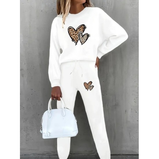 Kadın Uzun Kollu Bisiklet Yaka Kalp Desenli şardonlu üç Iplik Bluz Ve Pantolon Ikili Takım, 28874 Kadın Uzun Kollu Bisiklet Yaka Kalp Desenli şardonlu üç Iplik Bluz Ve Pantolon Ikili Takım, 28874