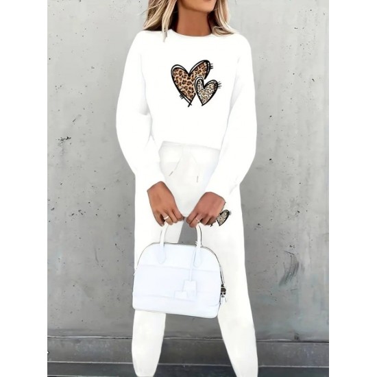 Kadın Uzun Kollu Bisiklet Yaka Kalp Desenli şardonlu üç Iplik Bluz Ve Pantolon Ikili Takım, 28874 Kadın Uzun Kollu Bisiklet Yaka Kalp Desenli şardonlu üç Iplik Bluz Ve Pantolon Ikili Takım, 28874