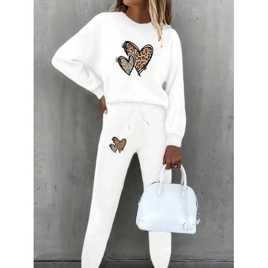 Kadın Uzun Kollu Bisiklet Yaka Kalp Desenli şardonlu üç Iplik Bluz Ve Pantolon Ikili Takım, 28874 Kadın Uzun Kollu Bisiklet Yaka Kalp Desenli şardonlu üç Iplik Bluz Ve Pantolon Ikili Takım, 28874