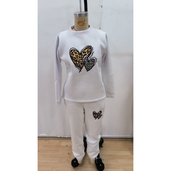 Kadın Uzun Kollu Bisiklet Yaka Kalp Desenli şardonlu üç Iplik Bluz Ve Pantolon Ikili Takım, 28874 Kadın Uzun Kollu Bisiklet Yaka Kalp Desenli şardonlu üç Iplik Bluz Ve Pantolon Ikili Takım, 28874