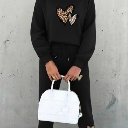 Kadın Uzun Kollu Bisiklet Yaka Kalp Desenli şardonlu üç Iplik Bluz Ve Pantolon Ikili Takım , 28873 Kadın Uzun Kollu Bisiklet Yaka Kalp Desenli şardonlu üç Iplik Bluz Ve Pantolon Ikili Takım , 28873