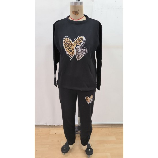 Kadın Uzun Kollu Bisiklet Yaka Kalp Desenli şardonlu üç Iplik Bluz Ve Pantolon Ikili Takım , 28873 Kadın Uzun Kollu Bisiklet Yaka Kalp Desenli şardonlu üç Iplik Bluz Ve Pantolon Ikili Takım , 28873