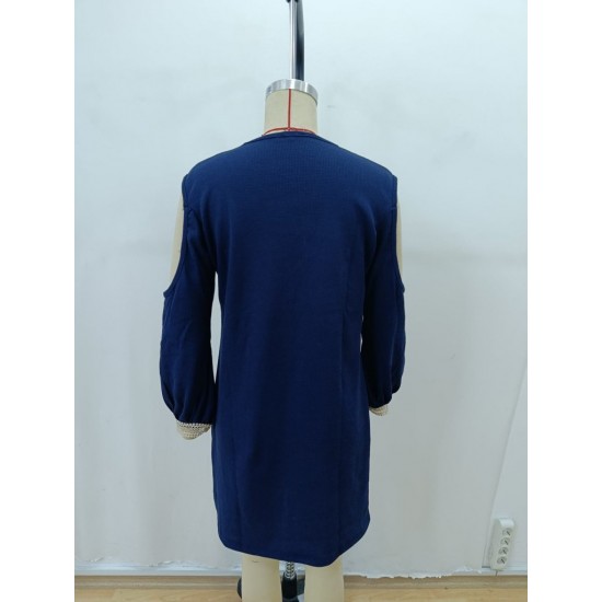 Kadın Uzun Kollu Omuzdan Açık V Dantel Yakalı Mini Waffle Elbise , 28898 Kadın Uzun Kollu Omuzdan Açık V Dantel Yakalı Mini Waffle Elbise , 28898