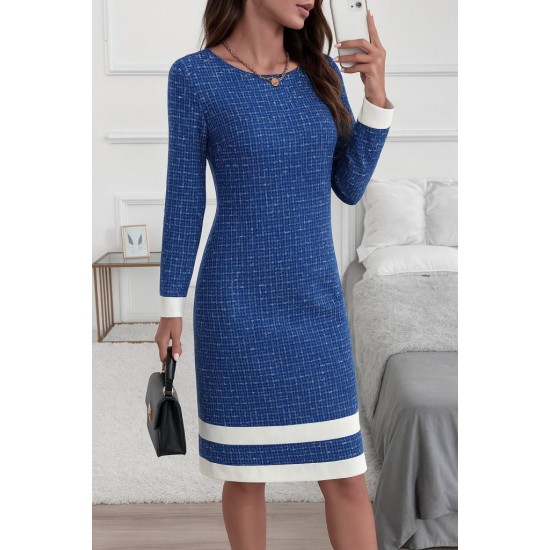 Kadın Uzun Kollu Yuvarlak Yaka Etek Ucu şerit Detaylı Mini Dokuma Elbise, 28891 Kadın Uzun Kollu Yuvarlak Yaka Etek Ucu şerit Detaylı Mini Dokuma Elbise, 28891