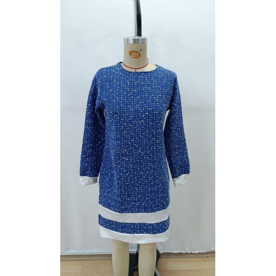 Kadın Uzun Kollu Yuvarlak Yaka Etek Ucu şerit Detaylı Mini Dokuma Elbise, 28891 Kadın Uzun Kollu Yuvarlak Yaka Etek Ucu şerit Detaylı Mini Dokuma Elbise, 28891