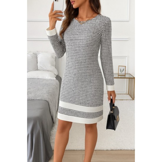Kadın Uzun Kollu Yuvarlak Yaka Etek Ucu şerit Detaylı Mini Dokuma Elbise, 28890 Kadın Uzun Kollu Yuvarlak Yaka Etek Ucu şerit Detaylı Mini Dokuma Elbise, 28890