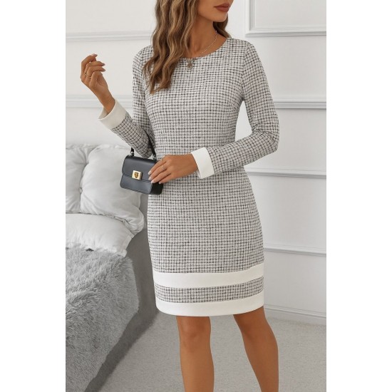 Kadın Uzun Kollu Yuvarlak Yaka Etek Ucu şerit Detaylı Mini Dokuma Elbise, 28890 Kadın Uzun Kollu Yuvarlak Yaka Etek Ucu şerit Detaylı Mini Dokuma Elbise, 28890